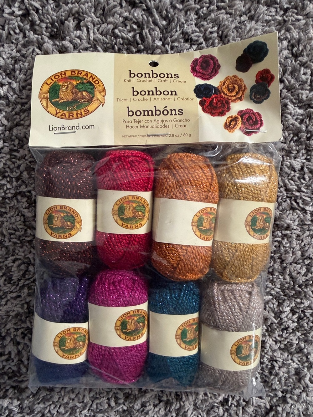 Lion Brand Bonbons Metallic Accent Yarn Pack - Assorted Jewel & Neutral Colors